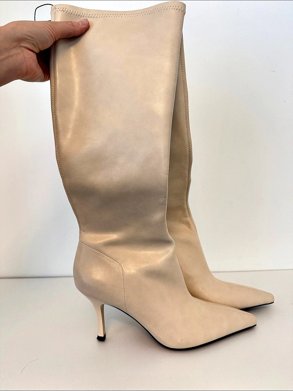 Zara Pointed Toe Over-the-Knee Boots Beige EU 38
